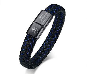 VNOX Blue Braided Leather Medical Symbol Caduceus with Magnetic Clasp Cuff 